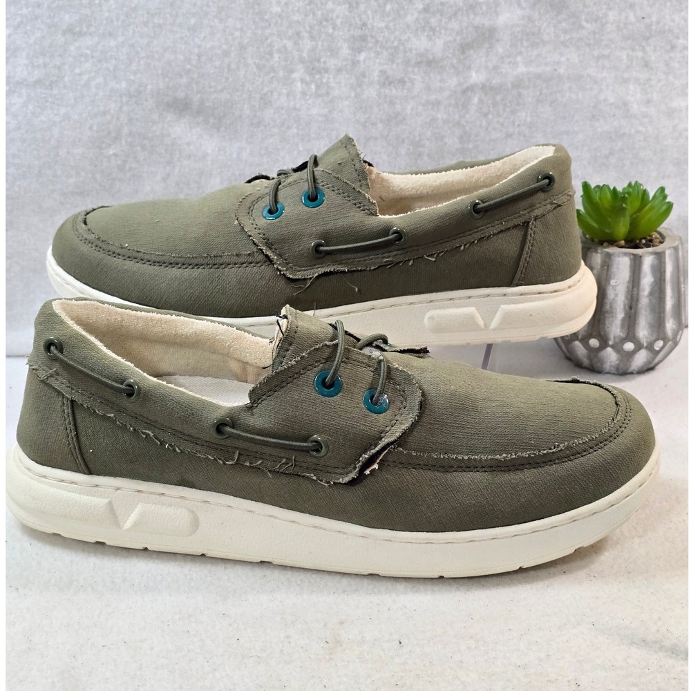 Vionic Beach Skipper Boat Shoes Olive Green Canvas Slip On Loafers Mens 10.5 - Picture 4 of 10